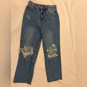 SHEIN Distressed Boyfriend Jeans in Blue